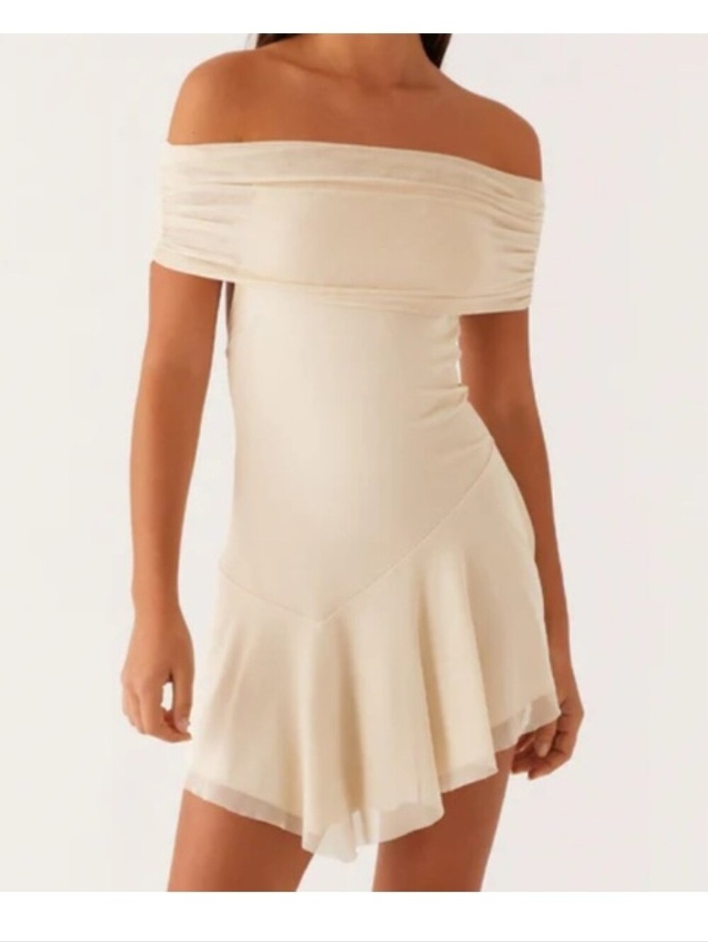 NWT PepperMayo, Finola Off-Shoulder Mini Dress, Pastel Yellow, Size US 10